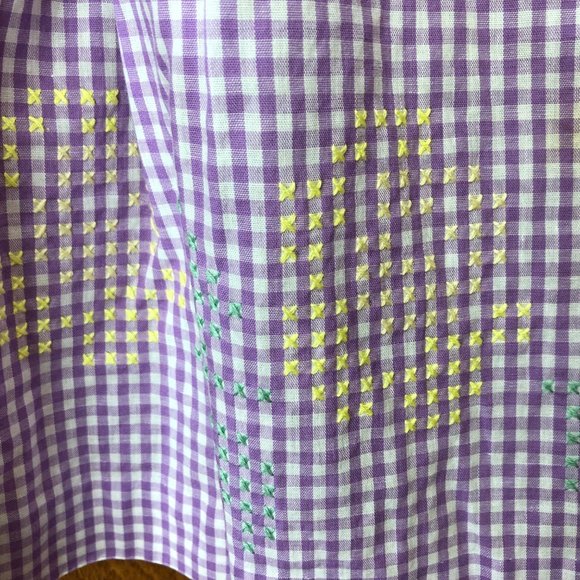 Handmade Apron Purple Checked Cross Stitch Waist Tie Cottage Core Christmas Gift - Picture 6 of 6